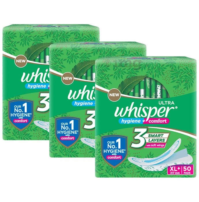 Whisper Ultra Hygiene + Comfort Sanitary Pads (50 Each) XL+