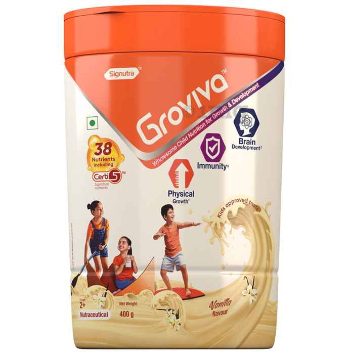 Groviva Child Nutrition for Physical Growth, Brain Development & Immunity | Flavour Vanilla Powder