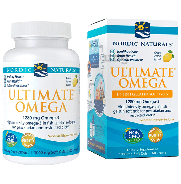 Nordic Naturals Ultimate High-Intensity Omega 3 1280mg Soft Gels for Healthy Heart, Brain Health and Optimal Wellness Lemon