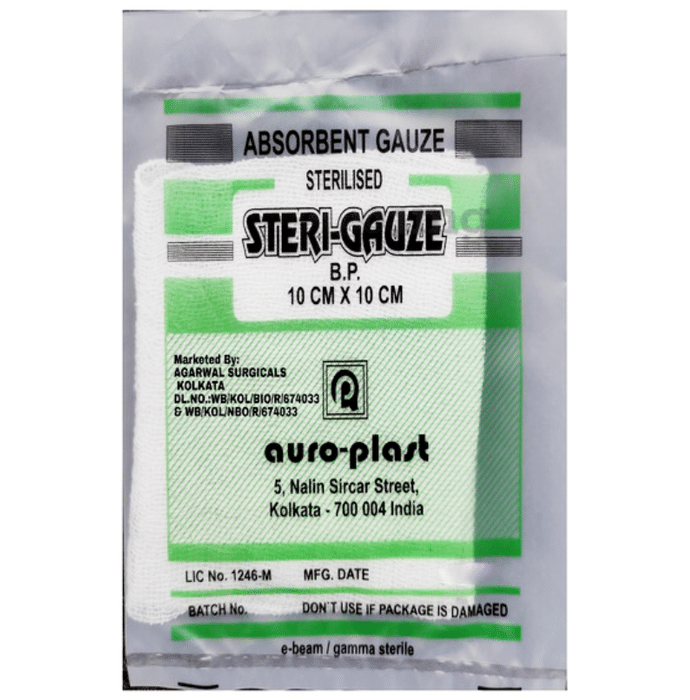 Agarwals Auro Steri-Gauze Sterilised Absorbent Gauze Swab 10cm x 10cm