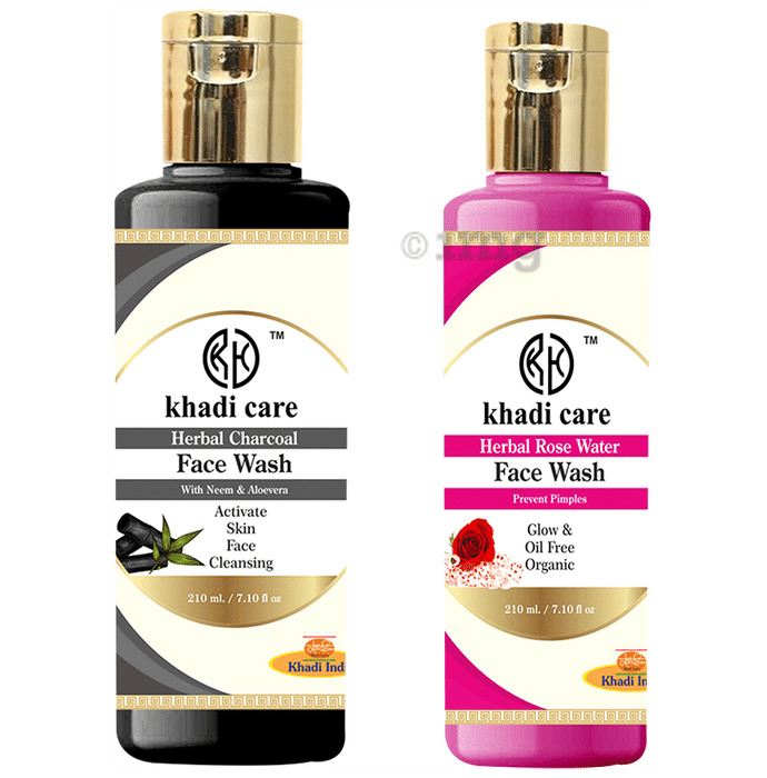 Khadi Care Combo Pack of Rose Water  and Charcoal Face Wash (210ml Each)