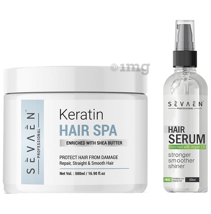 Sevaen Professional Combo Pack of Keratin Hair Spa  500ml and Hair Serum 50ml