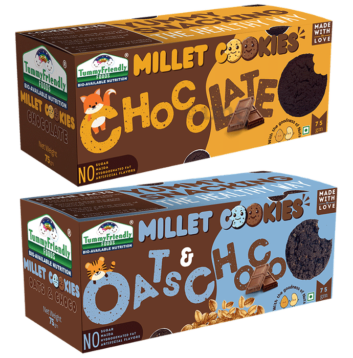 Tummy Soft Combo Pack of Millet Cookies Chocolate & Millet Cookies Oats and Chocolate (75gm Each)