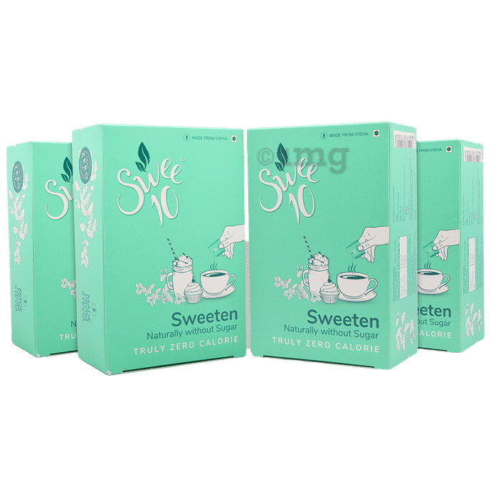 Swee10 Natural Stevia Sweetener Powder | Sugar Free | Zero Calorie Sugar Substitute 90 Sachet (1gm Each)