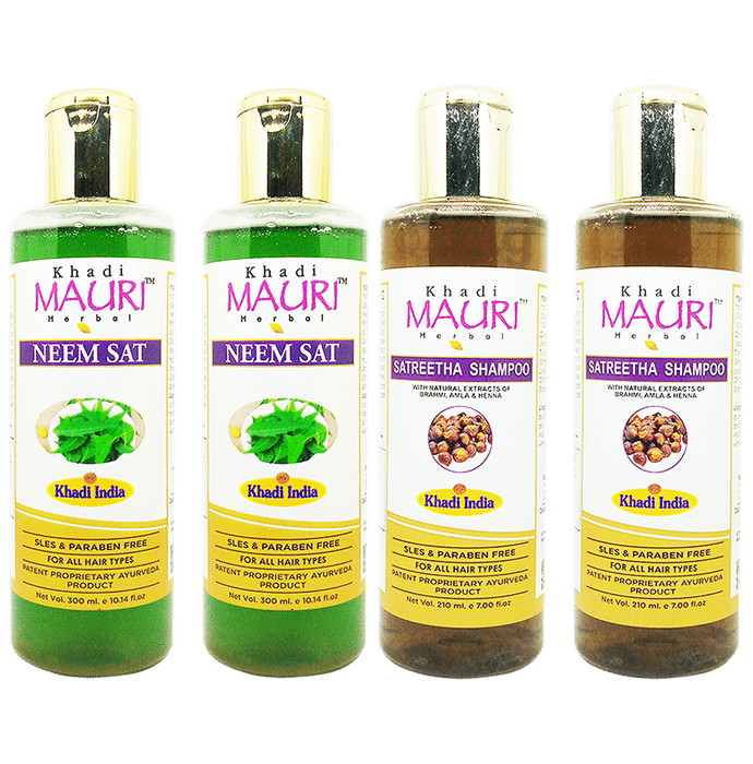 Khadi Mauri Herbal Combo Pack of  Neem Sat & Satreetha Shampoo (210ml Each)