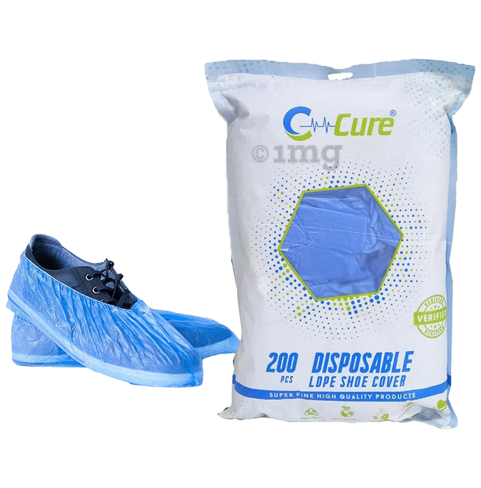 C Cure Disposable Plastic LDPE Shoe Cover with Zipper Pack (200 Each) Blue