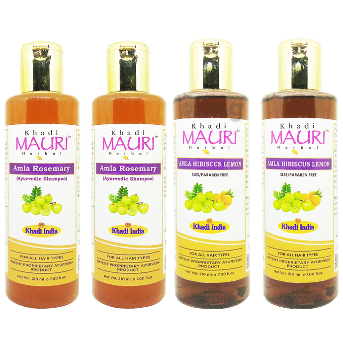 Khadi Mauri Herbal Combo Pack of Amla Rosemary & Amla Hibiscus Lemon Shampoo (210ml Each)