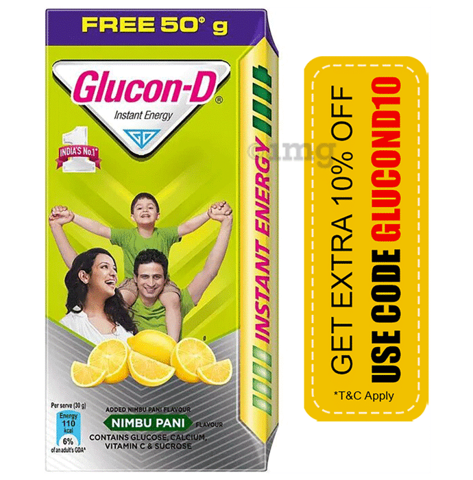 Glucon-D with Glucose, Calcium, Vitamin C & Sucrose | Flavour Nimbu Pani