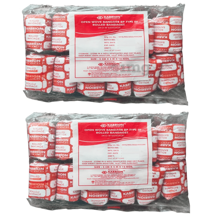 Agarwals Kabrion Kab Open Wove Absorbent Cotton Medical Gauze Roll Bandage 5cm x 5m