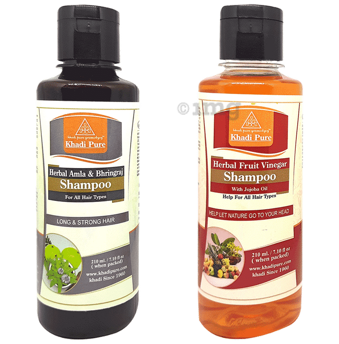 Khadi Pure Combo Pack of Herbal Amla & Bhringraj Shampoo & Herbal Fruit Vinegar Shampoo (210ml Each)