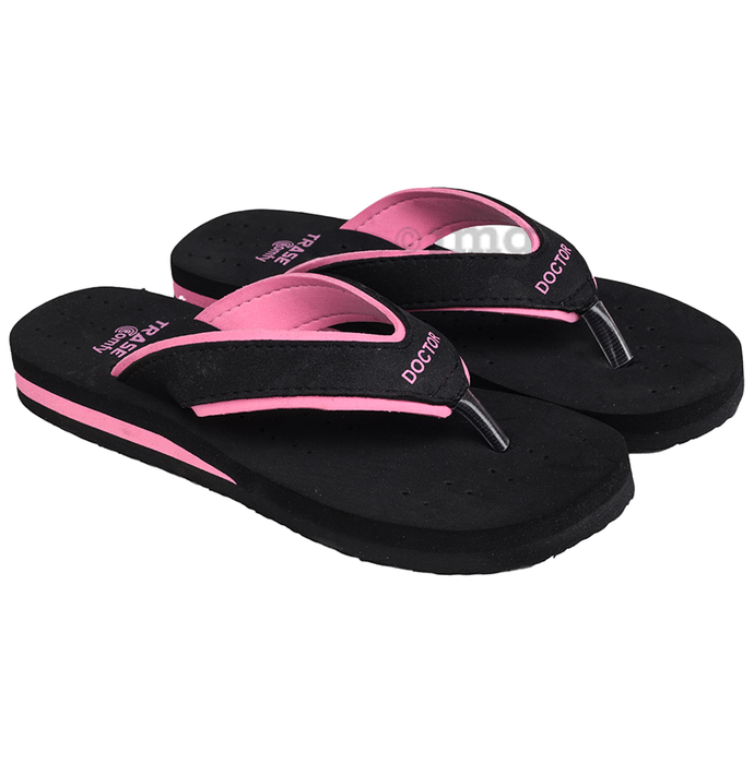Trase Doctor Ortho Slippers for Women & Girls Light weight, Soft Footbed with Flip Flops 5 UK Pink and Black