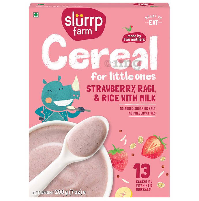 Slurrp Farm Cereal for Little Ones | Strawberry, Ragi & Rice with Milk