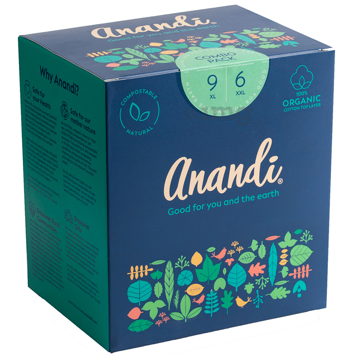 Anandi 100% Organic Cotton Sanitary Pads for Women with Disposal Pouch Combo Pack (9XL + 6XXL)