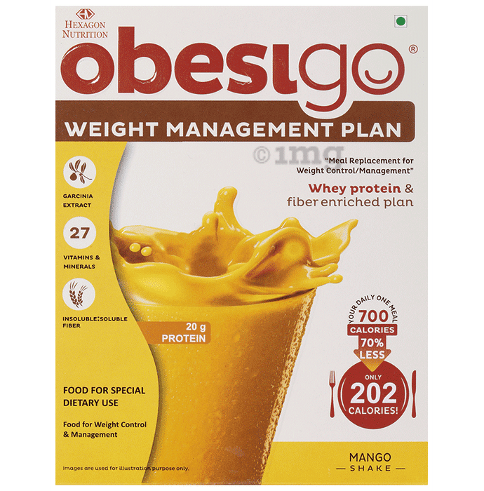 Obesigo Whey Protein | With Garcinia, Vitamins & Minerals for Weight Management | Flavour Mango Shake Sachet