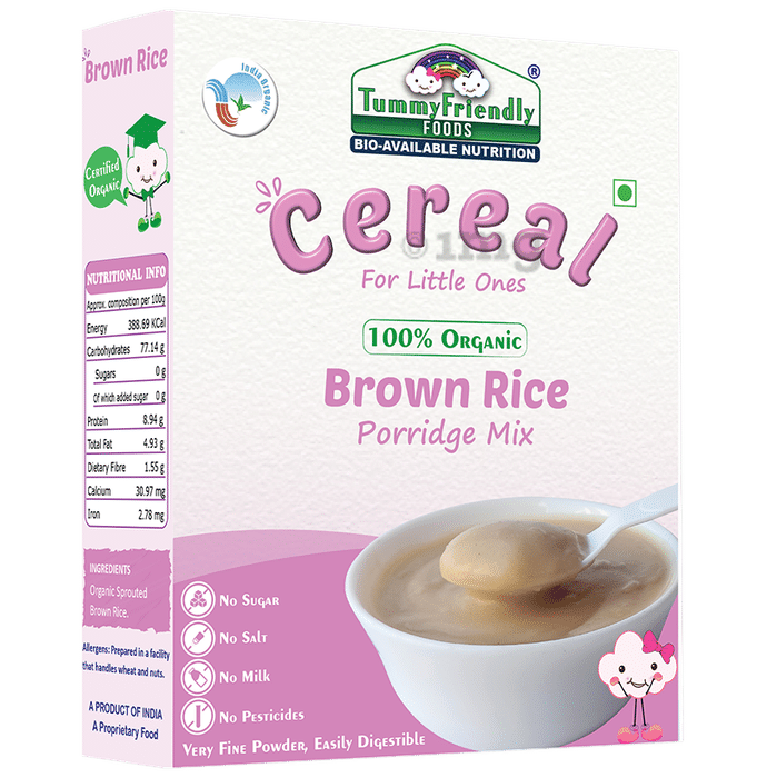 TummyFriendly Foods Cereal Brown Rice Certified 100% Organic Sprouted Ragi, Oats, Red Lentil, Banana Porridge Mix
