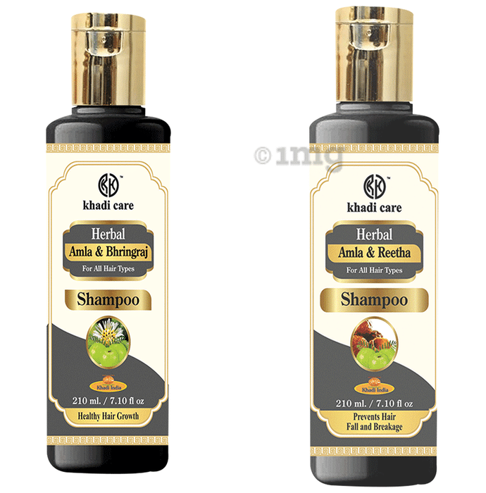 Khadi Care Combo Pack of Amla & Bhringraj Shampoo & Amla & Reetha Shampoo (210ml Each)