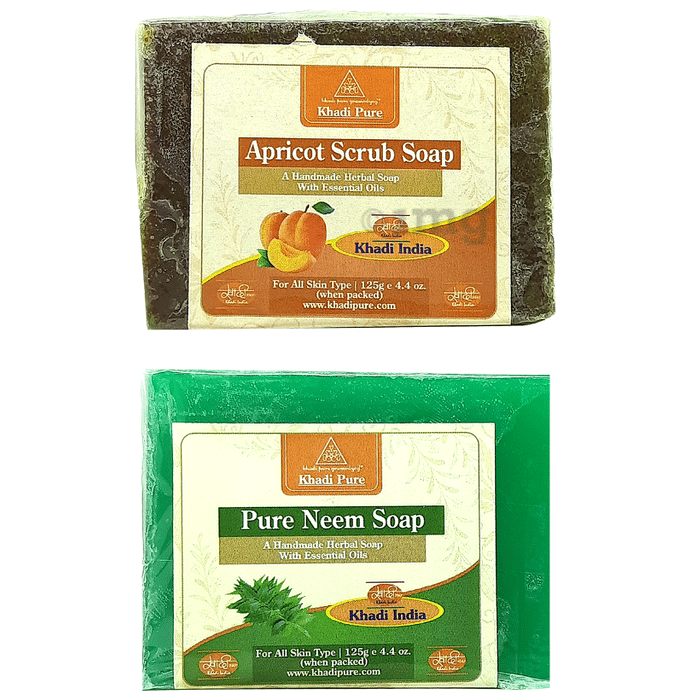 Khadi Pure Combo Pack of Apricot Scrub Soap & Pure Neem Soap (125gm Each)