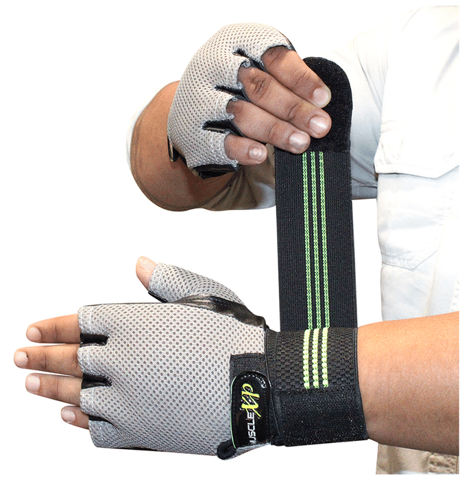 MuscleXP Sports Gloves Black, Green & Grey