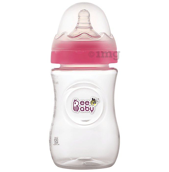 BeeBaby Ease Wide Neck Baby Feeding Bottle with Anti-Colic Soft Silicone Nipple 8 months + Pink