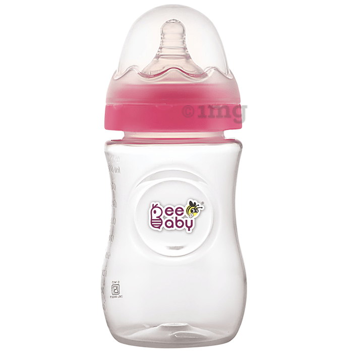 BeeBaby Ease Wide Neck Baby Feeding Bottle with Anti-Colic Soft Silicone Nipple 8 months + Pink