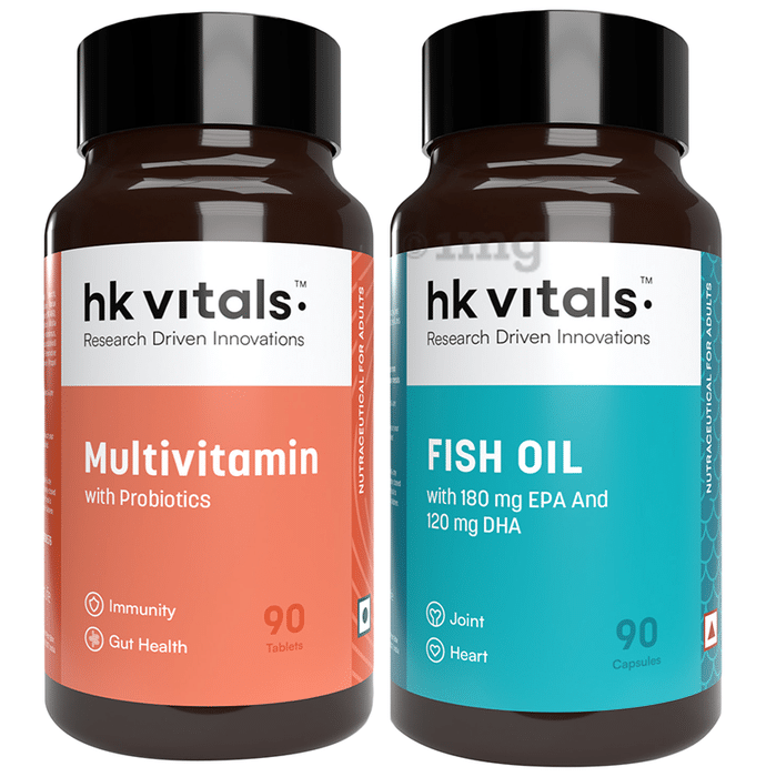 Healthkart Combo Pack of Multivitamin Probiotic Tablet & Fish Oil Capsule (90 Each)