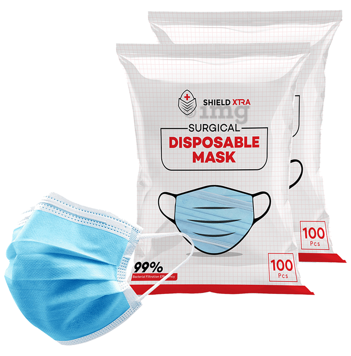 Shield Xtra 3 Ply Surgical Disposable Mask (100 Each) Blue