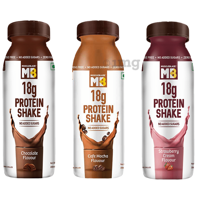 MuscleBlaze 18g Protein Shake (200ml Each) | No Added Sugars | Flavour Assorted
