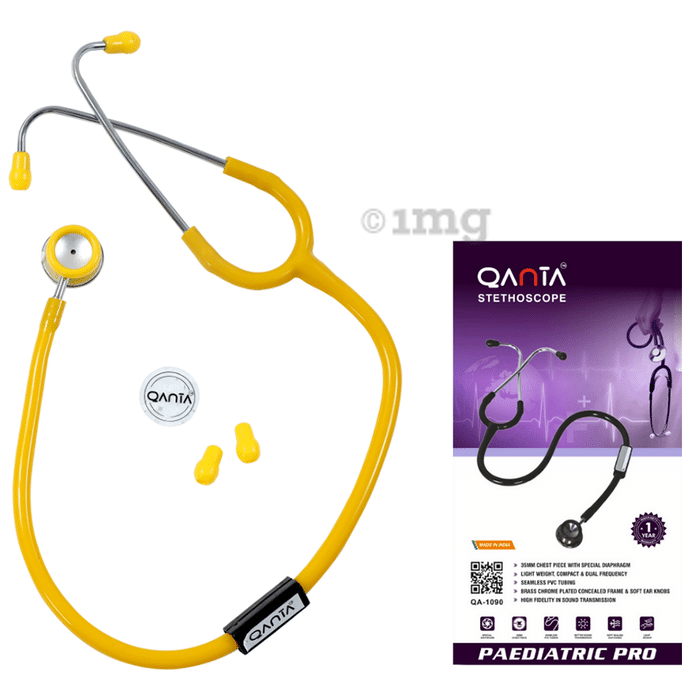 Qanta QA-1090 Paediatric Pro AL Pediatric Stethoscope With Aluminium Anodized Chest Piece Yellow