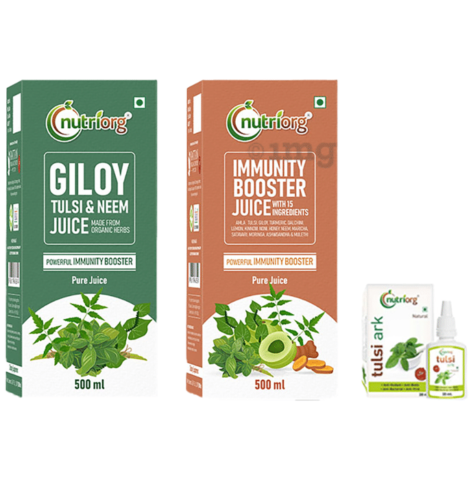 Nutriorg Immunity Booster Kit (Giloy Tulsi Neem Juice & Immunity Booster Juice 500ml Each, Tulsi Ark 30ml)