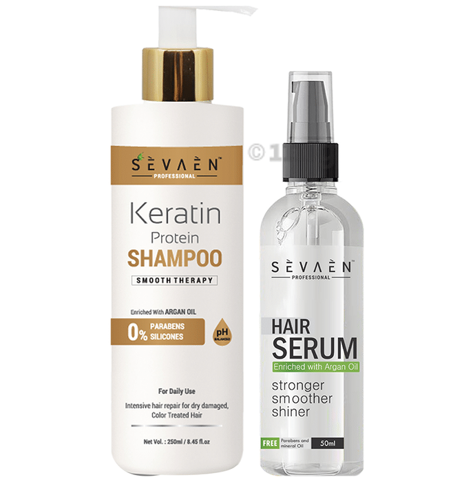 Sevaen Professional Combo Pack of Keratin Protein Shampoo for Daily Use 250ml and hair Serum 50ml