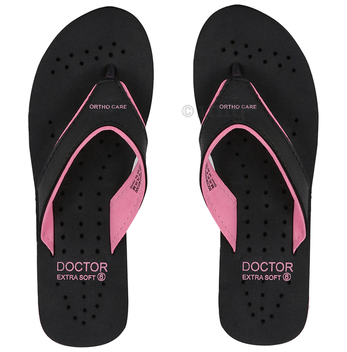 Doctor Extra Soft Ortho Care Orthopaedic Diabetic Pregnancy Comfort Flat Flipflops Slippers For Women 5 UK BK Pink