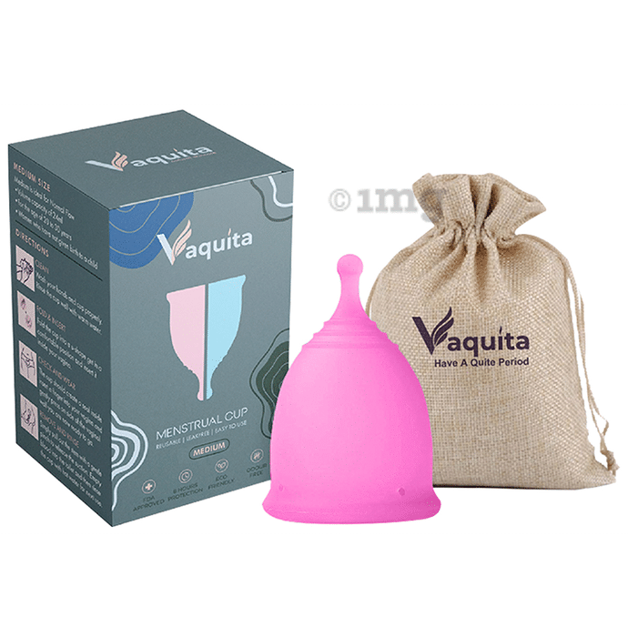 Vaquita Premium Menstrual Cup with Jute Pouch Medium Pink