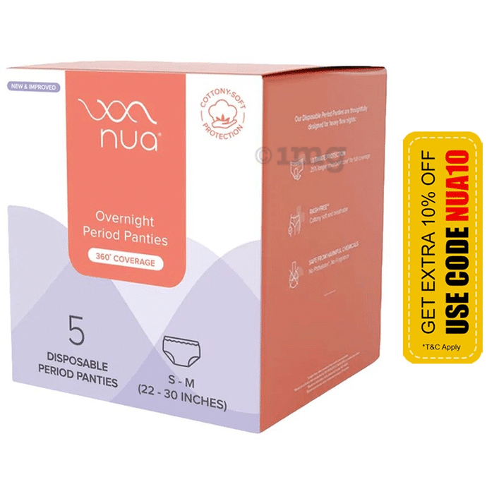 Nua Overnight Disposable Period Panties with 0% Leakage for Women Small-Medium