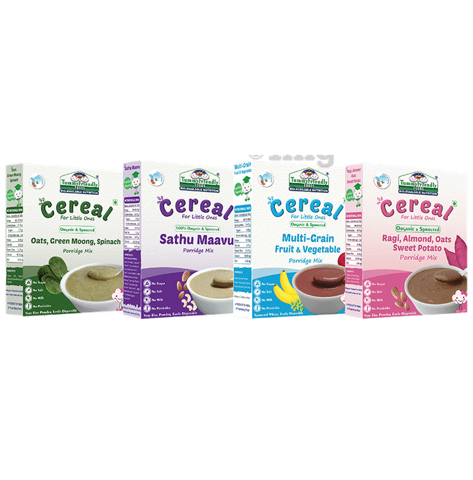 TummyFriendly Foods Stage 3 Cereal Porridge Mix (200gm Each) Oats Green Moong Spinach, Saathu Maavu, Multi-Grain Fruit Vegetable & Ragi Almonds Sweet Potato