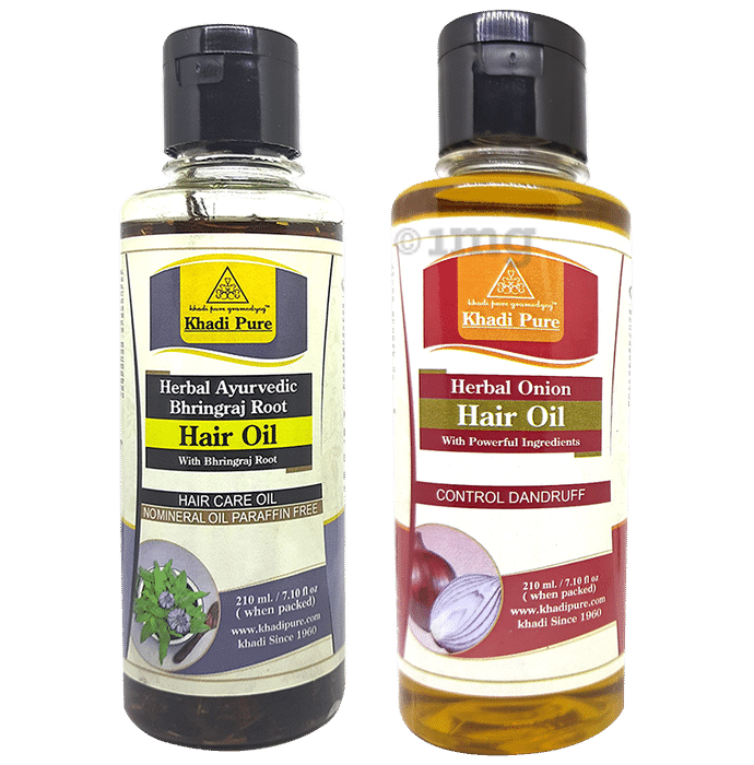Khadi Pure Combo Pack of Herbal Onion Hair Oil & Herbal Ayurvedic Bhringraj Root Hair Oil No Mineral Oil & Paraffin Free (210ml Each)