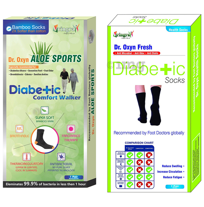Vringra Combo Pack of Dr. Oxyn Aloe Sports Diabetic Comfort Walker and Dr. Oxyn Fresh Diabetic Socks (1 Pair Each)
