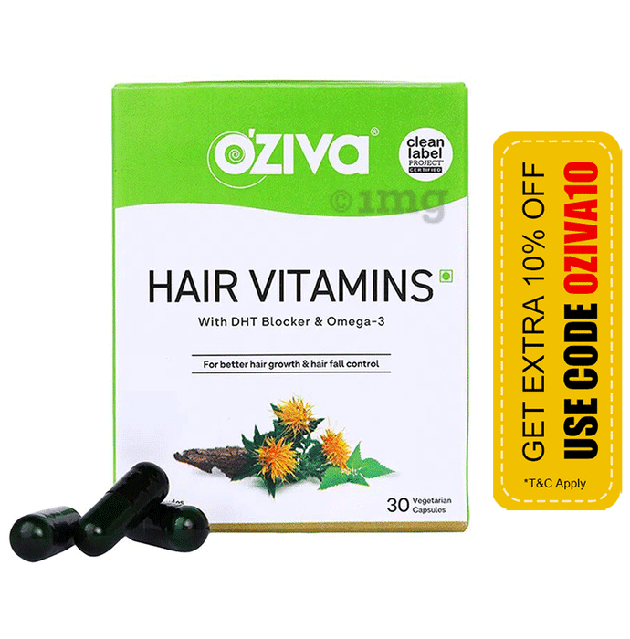 Oziva Hair Vitamins with DHT Blocker & Omega 3 | Vegetarian Capsule for Better Hair Growth & Hair Fall Control
