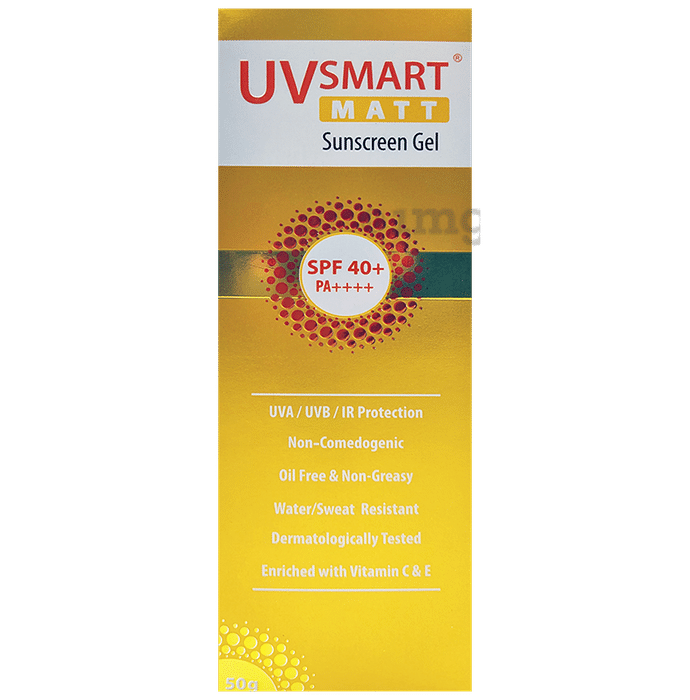 UVsmart Matt Sunscreen Gel SPF 40+ PA++++ | UVA/UVB/IR Protection | Oil-Free, Non-Greasy & Water/Sweat Resistant
