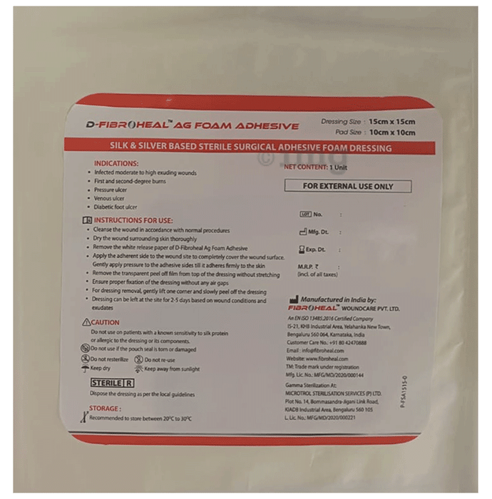 D-Fibroheal Silk Based Sterile Surgical Foam Adhesive Dressing 15cm x 15cm