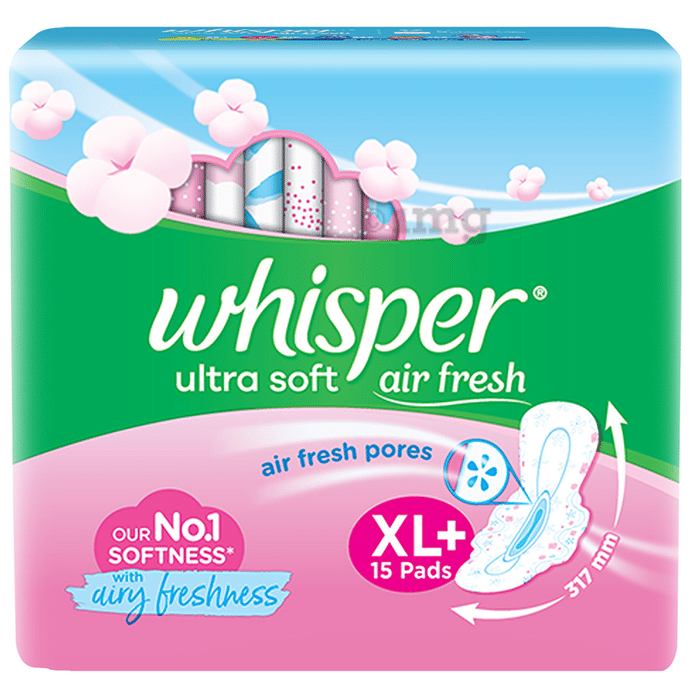 Whisper Ultra Soft Sanitary Pads XL+ Buy packet of 15 pads at best price in India 1mg
