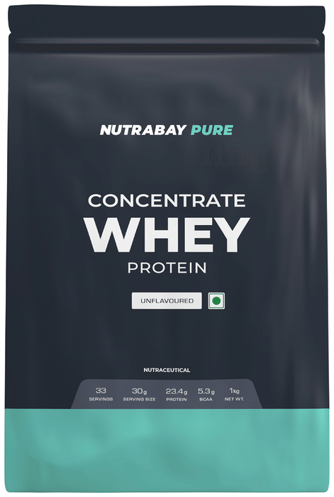 Nutrabay Whey Concentrate Protein for Muscle Recovery | No Added Sugar | Powder Unflavoured