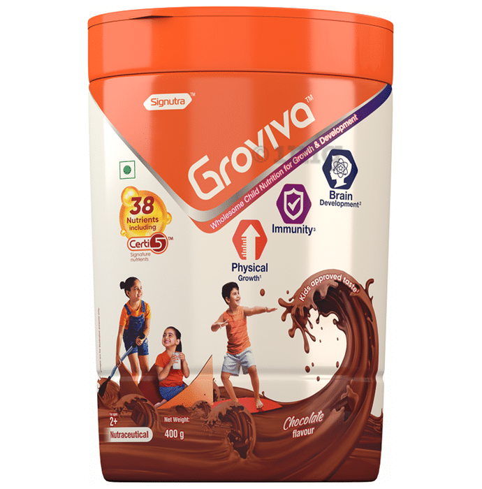 Groviva Child Nutrition for Physical Growth, Brain Development & Immunity | Flavour Chocolate Powder