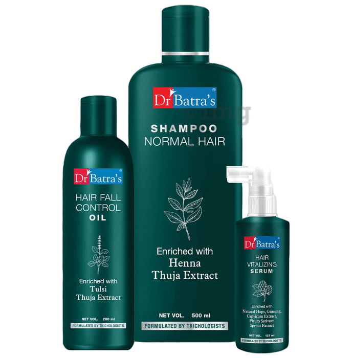 Dr Batra's Combo Pack of Hair Vitalizing Serum 125ml, Hair Fall Control Oil 200ml and Shampoo 500ml