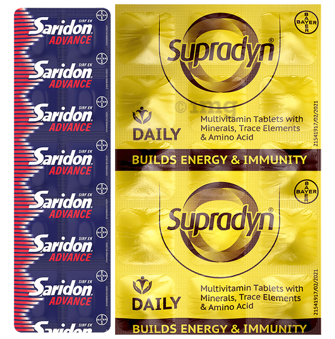 Bayer Combo Pack of Supradyn Daily Multivitamin 15 Tablet & Saridon Advance 10 Tablet