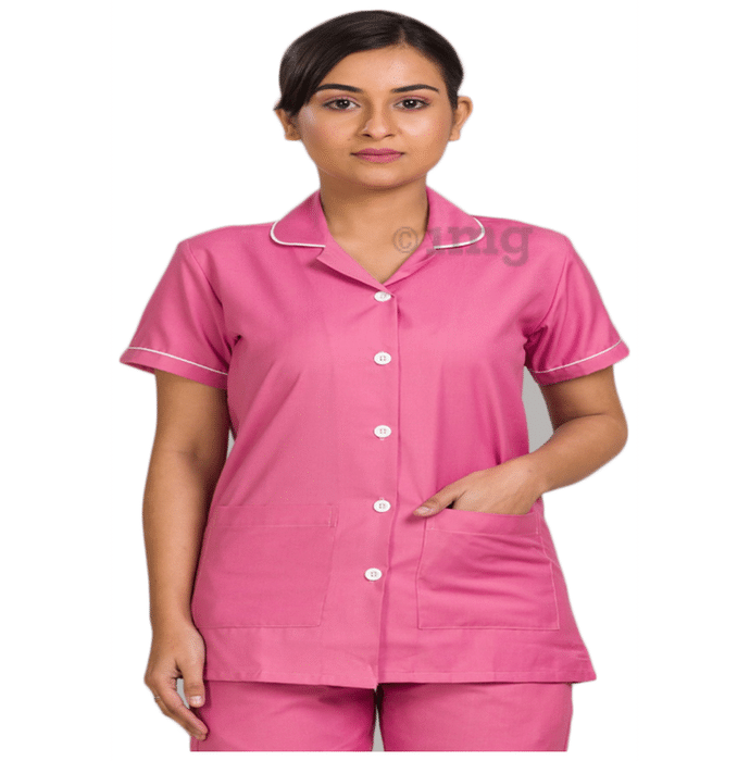 Agarwals Nurse Uniform Softn Comfy Pure Viscose Cotton Pink Small