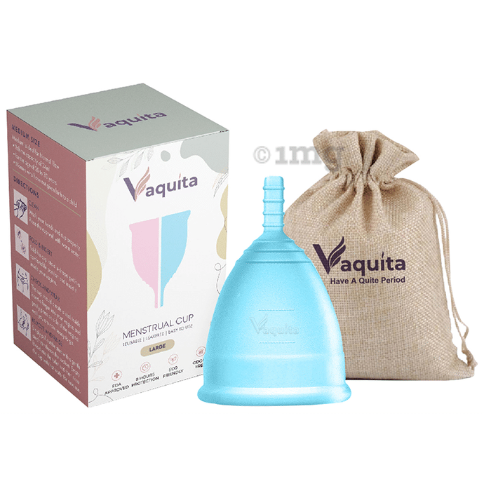 Vaquita Menstrual Cup with Jute Pouch Large Blue