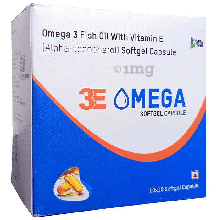 H & A Pharma 3E Omega Soft Gelatin Capsule| Omega 3 Fatty acid 1000mg | EPA 500mg, DHA 300mg | Vitamin E 10mg