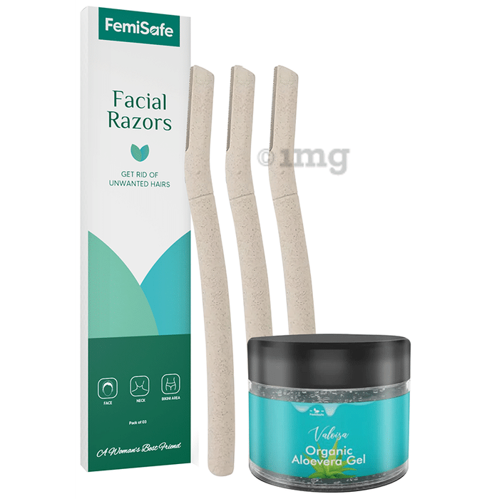 Femisafe Combo Pack of Wheat Straw Razors(3)+ Aloe gel(50gm) Unit