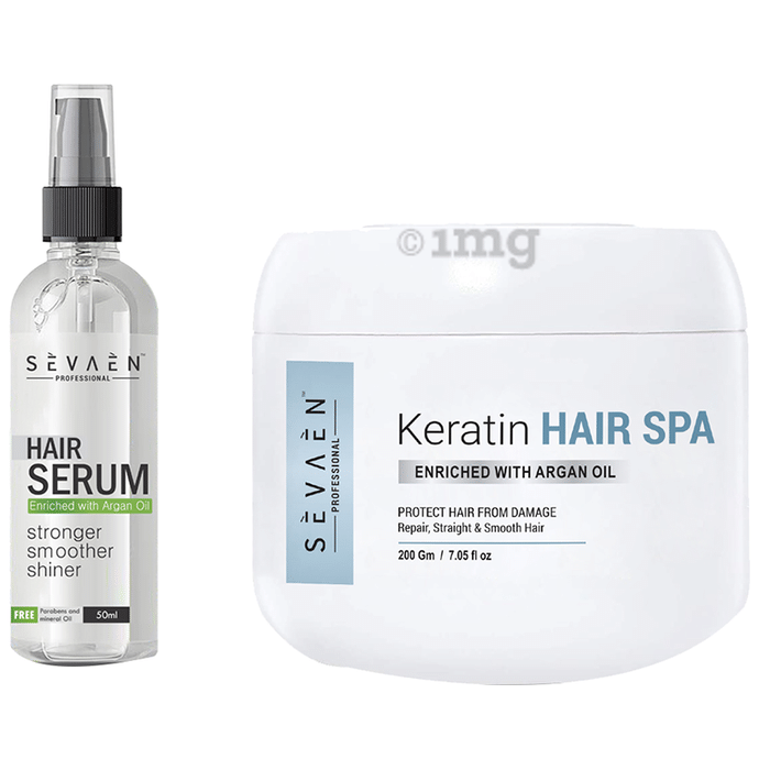 Sevaen Professional Combo Pack of Keratin Hair Spa Enriched with Argan Oil 200gm and Hair Serum 50ml