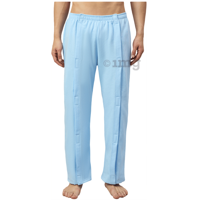 Haxor LWR5126 Fleece Unisex Post Surgery Recovery Velcro Open Tearaway Trouser for Quick Access for Post-Op Care Light Blue XL